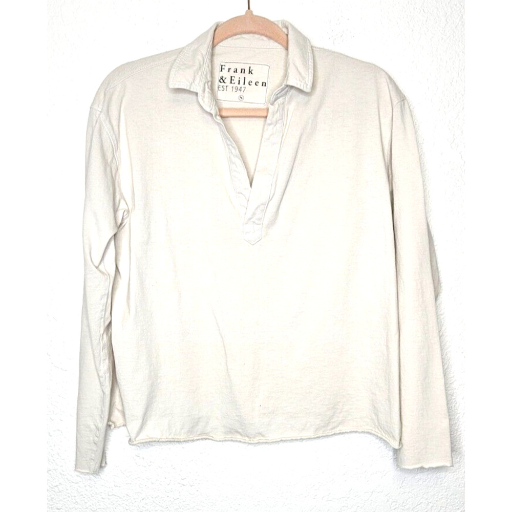 Frank & Eileen Womens Patrick Popover Henley Top Small White Long Sleeve Shirt